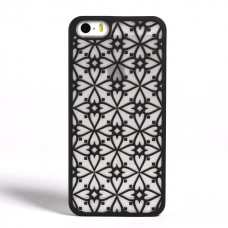 iPhone SE 5 5s - Carved Lilac Pattern Matte PC Hard Protective Cover Case - Black